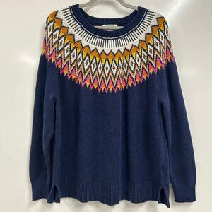 0485 Old Navy Fair Isle Yoke Sweater Navy Blue Cozy Knit Winter Pullover XL
